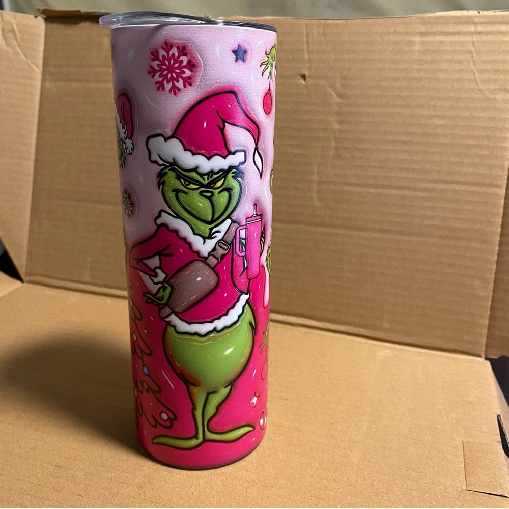 Pink Grinch Christmas Skinny Tumbler - Picture 6 of 7
